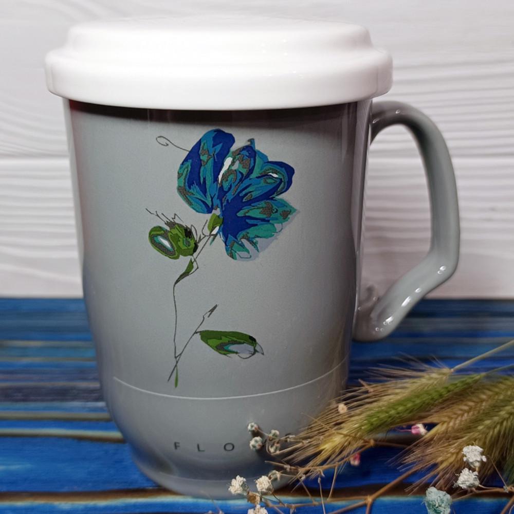 Чашка Ароматный чай с крышкой и керамическим ситечком 450 мл Серый (21-сір-O8030-54) - фото 3 Чашка Ароматный чай с крышкой и керамическим ситечком 450 мл Серый (21-сір-O8030-54) - фото 3