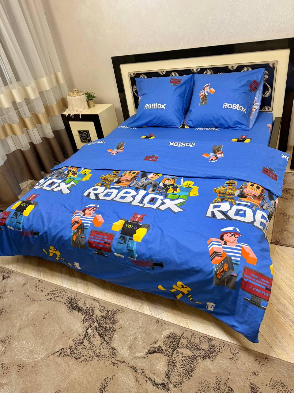 Комплект постільної білизни Роблекс бавовняний полуторний 150х220/70х70 см Блакитний (28857944)