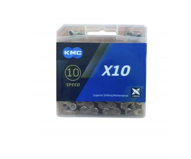 Цепь на велосипед KMC X10 10 скоростей 1/2"x11/128 122 с замком Silver/Black (BX10NB122) Цепь на велосипед KMC X10 10 скоростей 1/2"x11/128 122 с замком Silver/Black (BX10NB122)