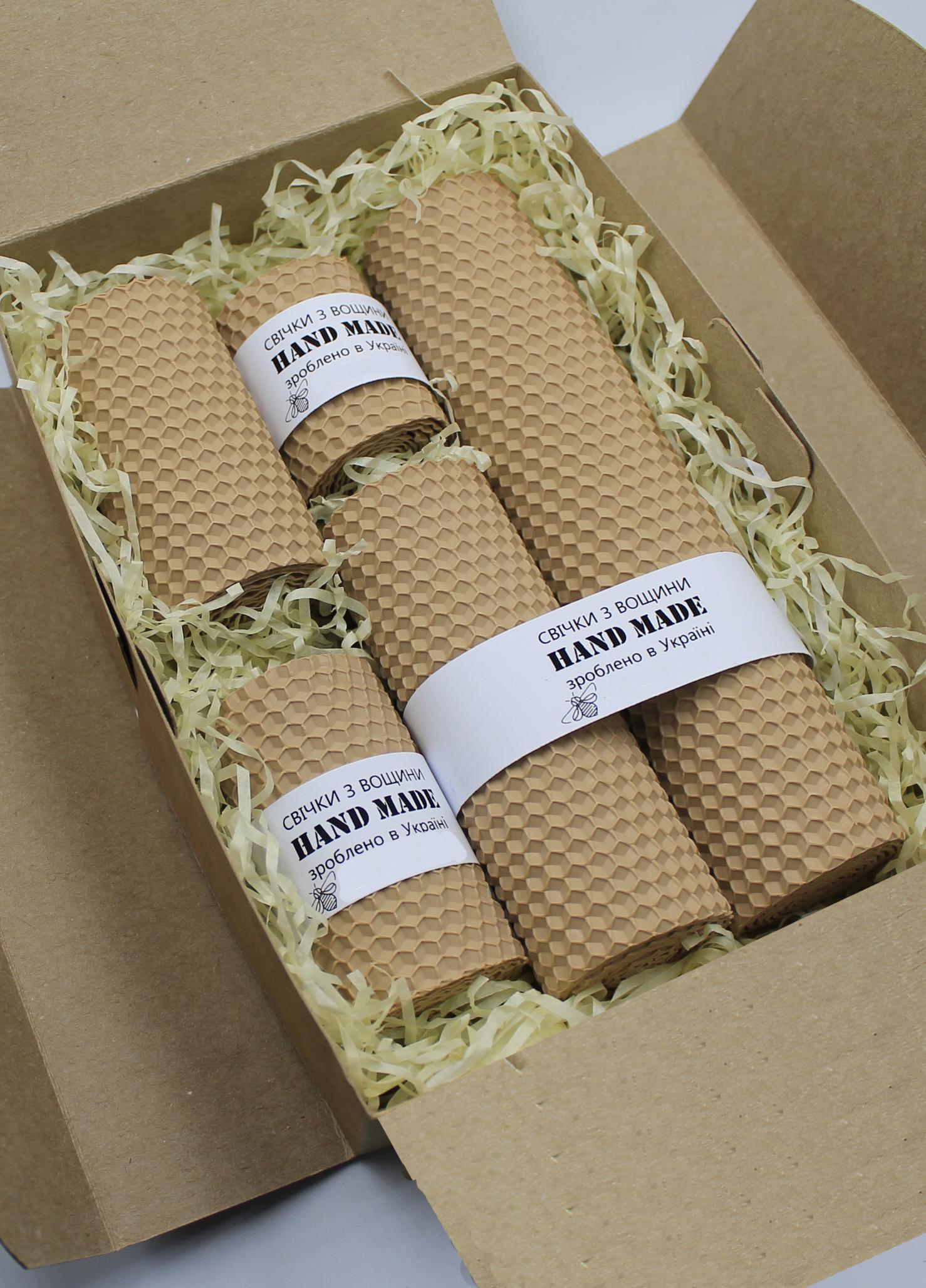 Подарочный набор крафтовые свечи из вощины №1 Бежевый (10-0208)