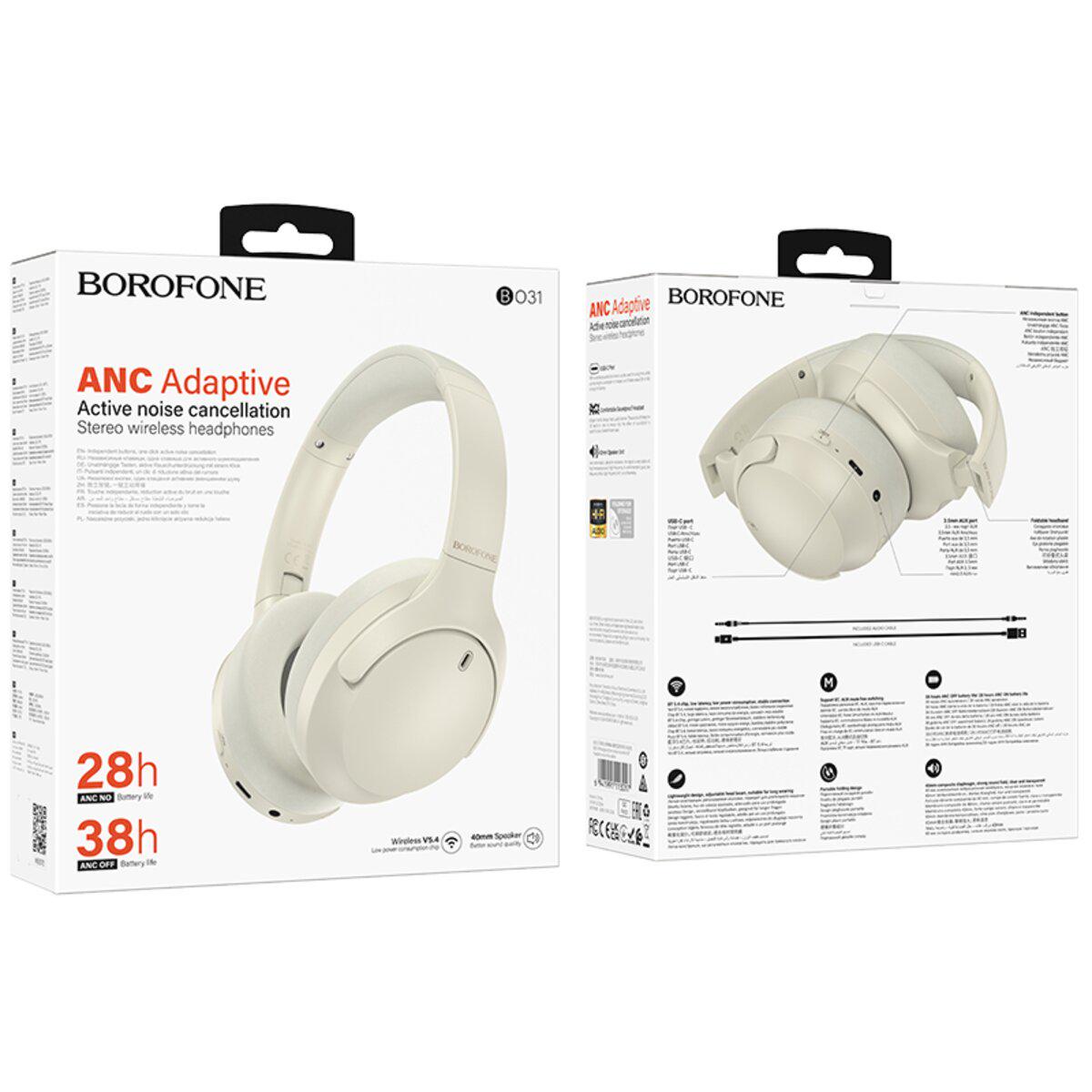 Навушники бездротові Borofone BO31 Prestige Active Noise Reduction BT5.4 Headphones 400 mAh Milky White (6941991113017) - фото 3 Навушники бездротові Borofone BO31 Prestige Active Noise Reduction BT5.4 Headphones 400 mAh Milky White (6941991113017) - фото 3
