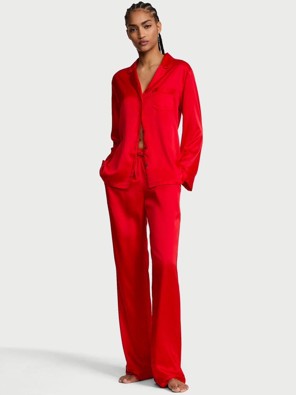 Пижама Victoria's Secret Signature Satin Long Pajama Set XS Красный (27178740D)