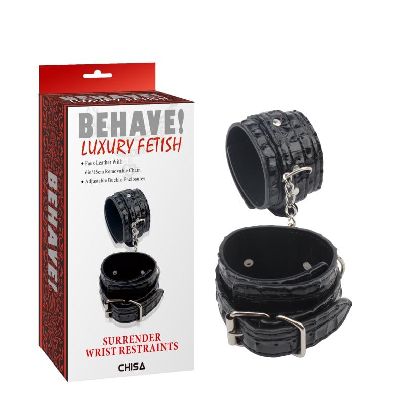 Наручники на цепочке Behave! Luxury Fetish Surrender Wrist Restraints лаковые Черный (1000059298)