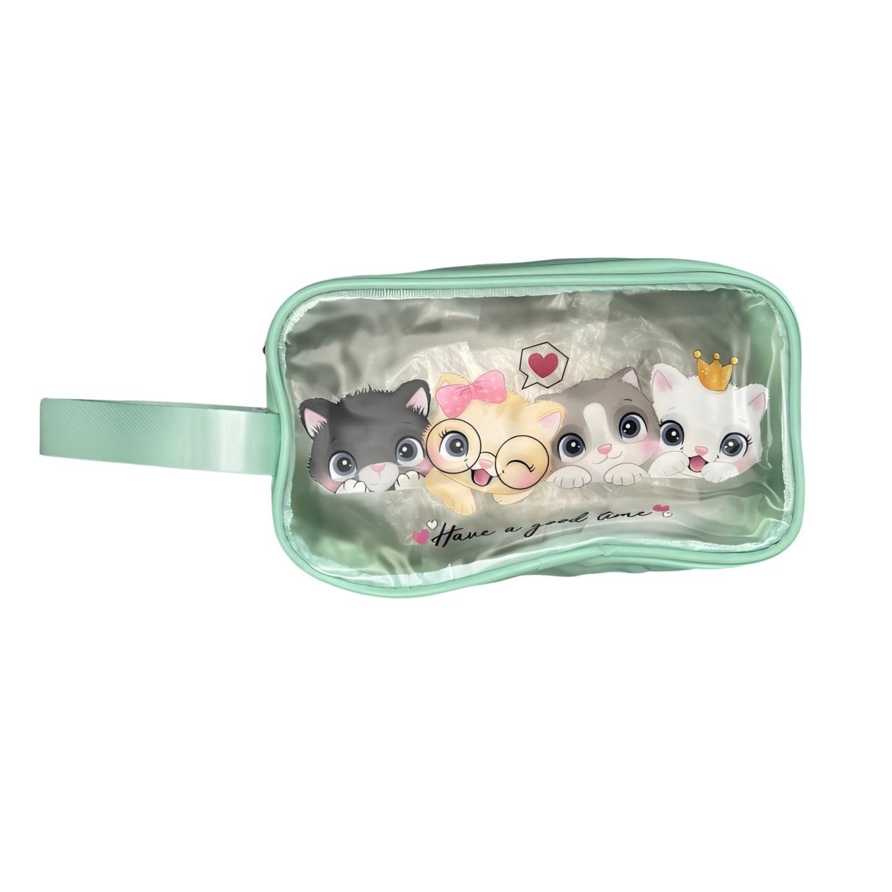 Косметичка для дитини з принтом котики 12х21 см Зелений (25-582)