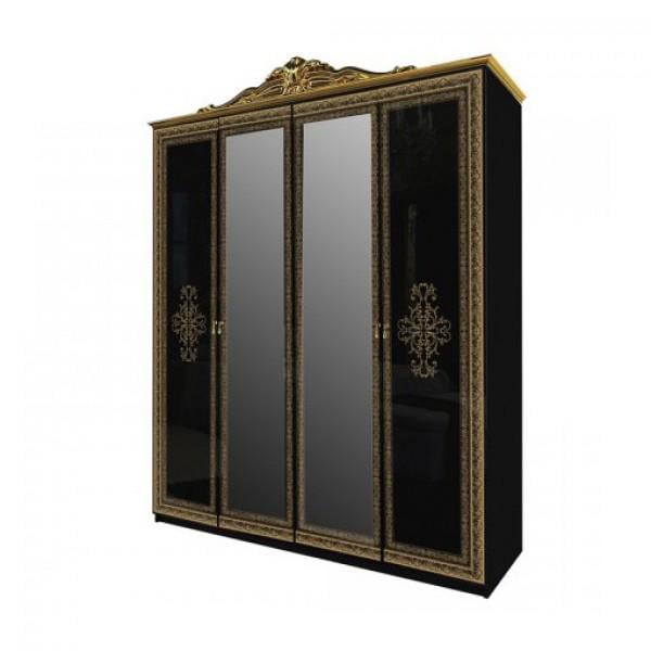 Шкаф MiroMark Дженнифер распашный четырехдверный с зеркалами/МДФ Черный (JF-14-BL)