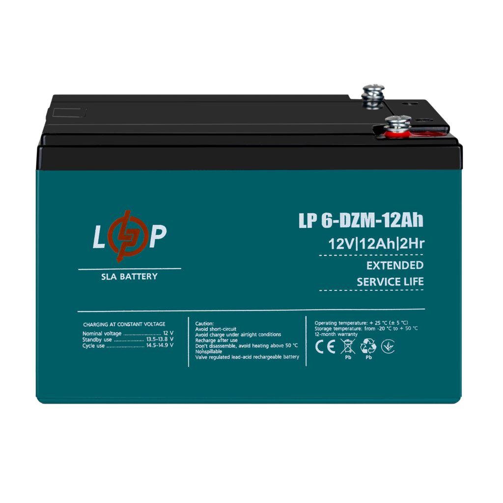 Акумулятор тяговий свинцево-кислотний AGM LogicPower LP 6-DZM 12 Ah під болт М5 (LP9172)