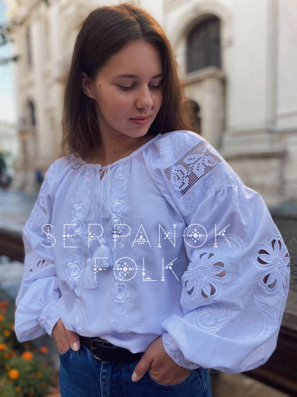 Вишиванка жіноча ришельє SERPANOK FOLK Шанталь Роксана на домотканому полотні р. 50 Білий (12291-50) - фото 3