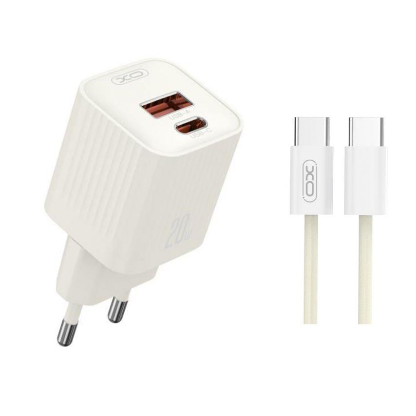 Адаптер Xo L147 PD_20 W/QC3.0_18 W/Data Cable Type-C to Type-C beige