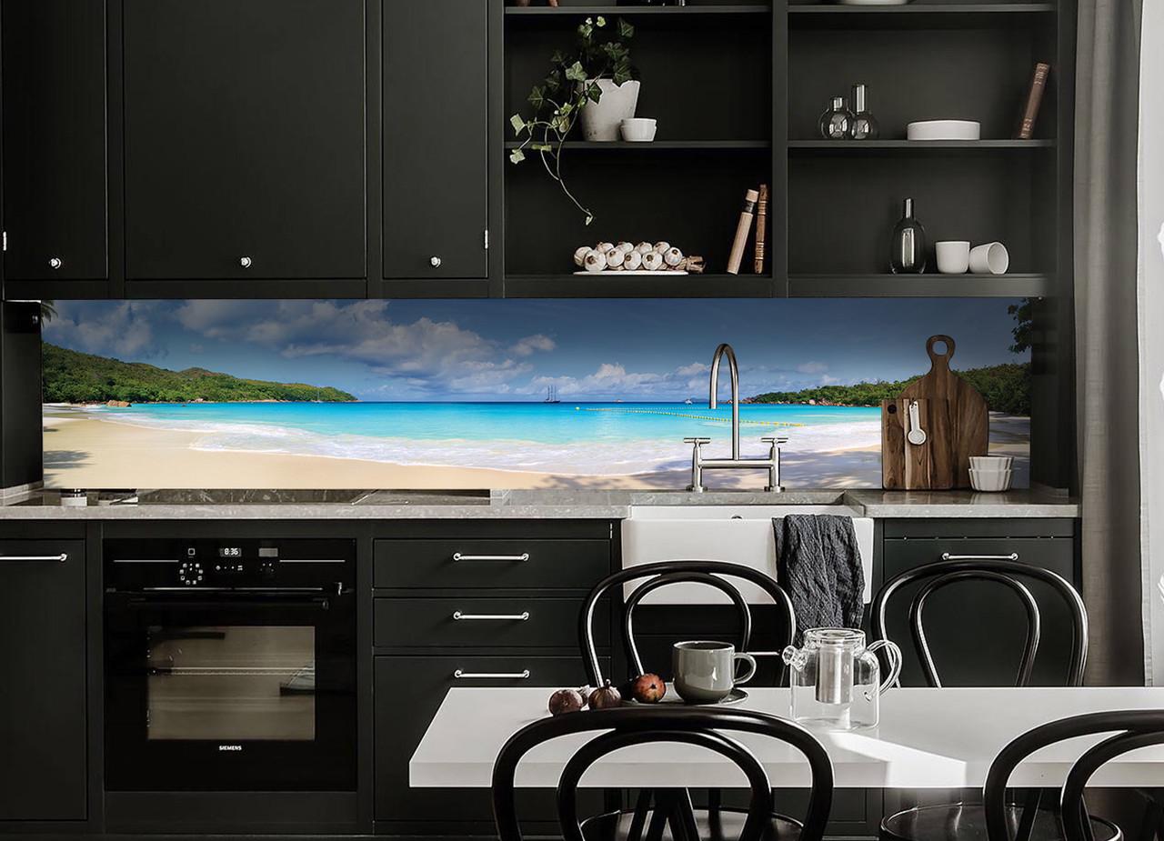 Кухонный фартук Тропически пляж из самоклеющейся виниловой пленки 60х250 см Голубой