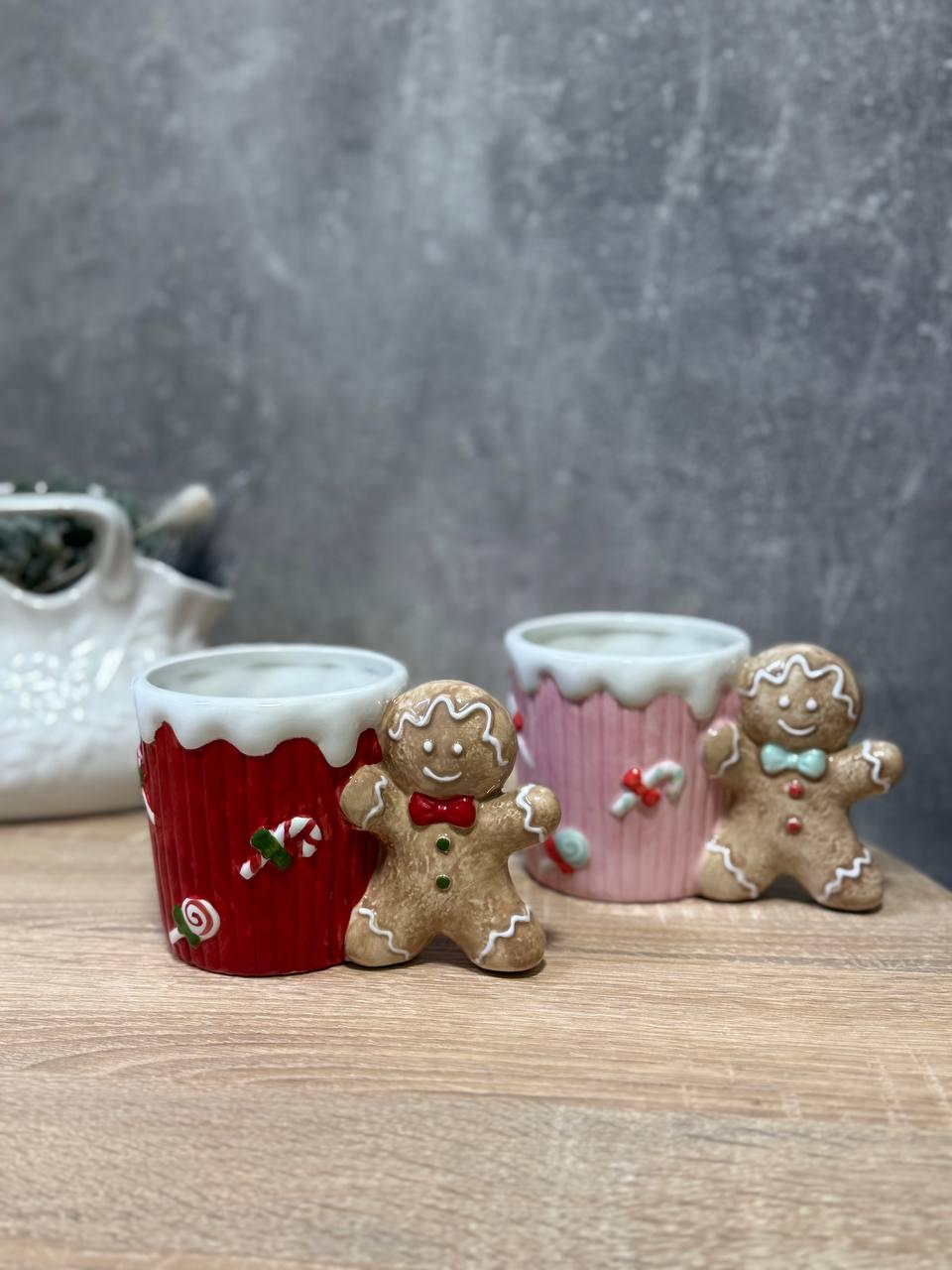 Нобир чашек новогодних Elisey Имбирный пряник керамика 400 мл 2 шт. Красный с розовым (6037-006)