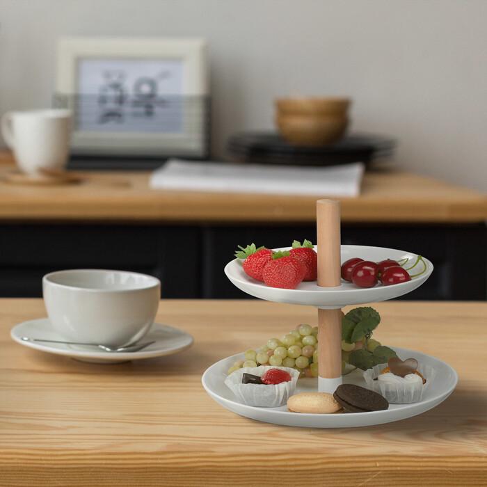 Подставка для торта Relaxdays 2-ярусная пластик и дерево - фото 8