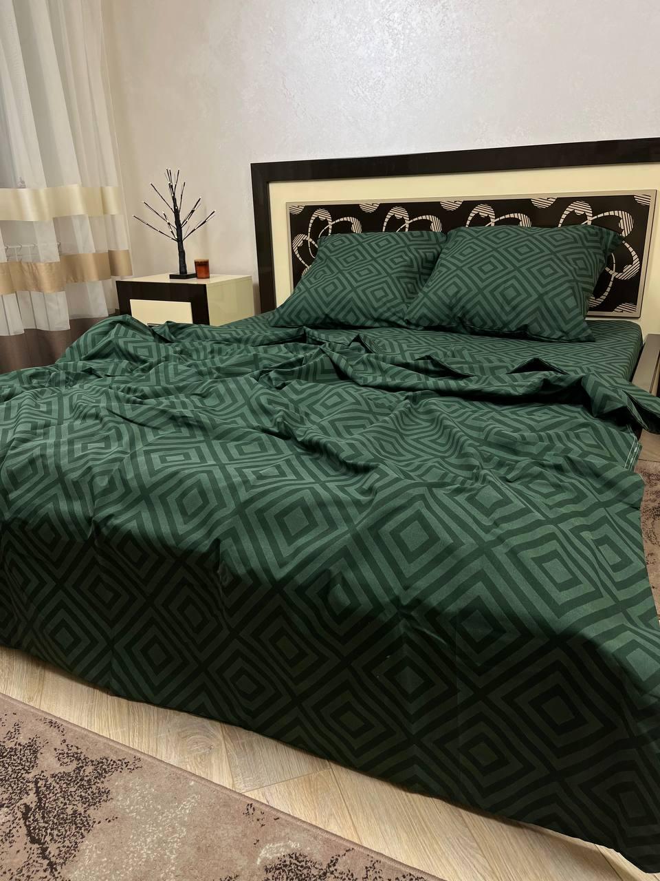Комплект постільної білизни Візерунки 180x220 см двоспальний бавовняний 70х70 см Зелений