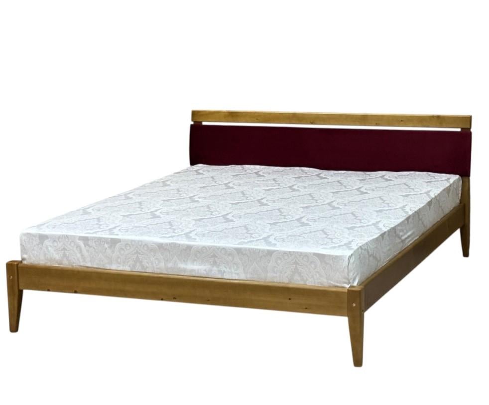 Кровать двуспальная деревянная Скиф Л-257 с мягкой вставкой 180х210 см Дуб карамель/Лагуна-29 (27911389)