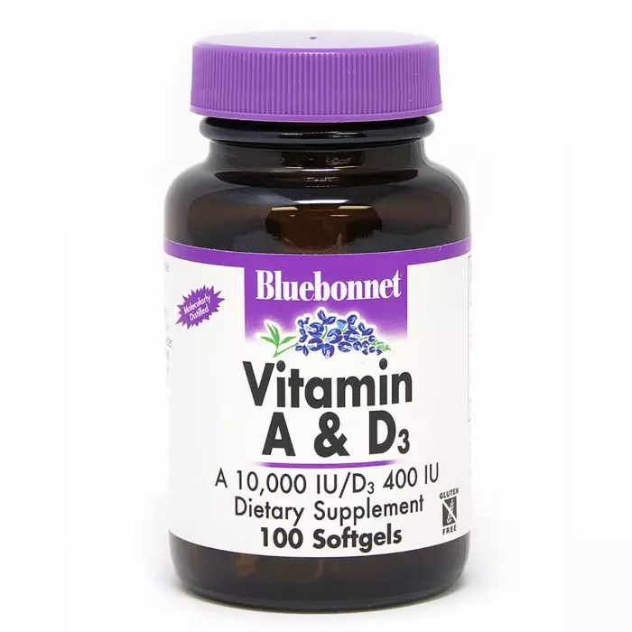 Витамин А и D3 10 000 IU/400 IU Bluebonnet Nutrition 100 желатиновых капсул (BLB0300)