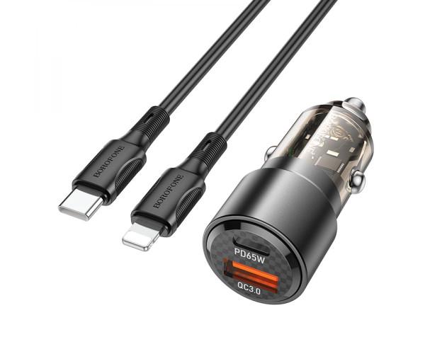 Зарядний пристрій автомобільний Borofone BZ20A Smart 83W dual port PD65W QC3.0 Type-C to Lightning Black Зарядний пристрій автомобільний Borofone BZ20A Smart 83W dual port PD65W QC3.0 Type-C to Lightning Black
