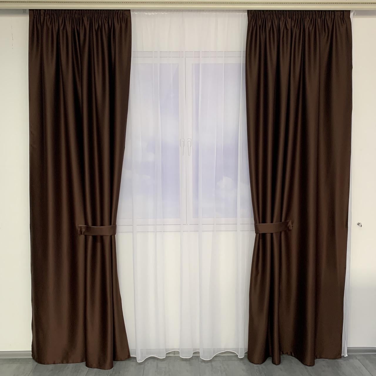 Шторы готовые из атласа Шоколадный (SH-VRTK-13)