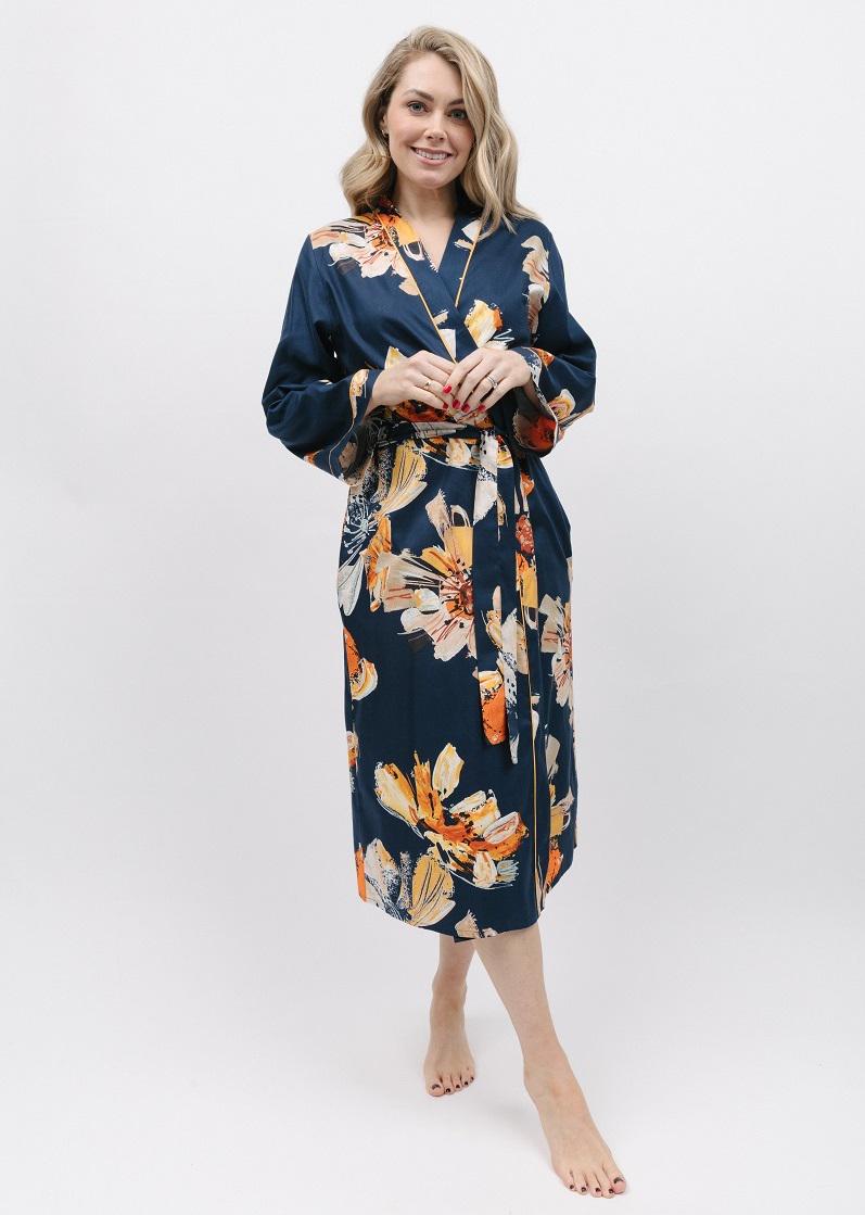 Халат женский CYBERJAMMIES Cosmo 9800 14/L с цветочным принтом Синий (5051877462236)