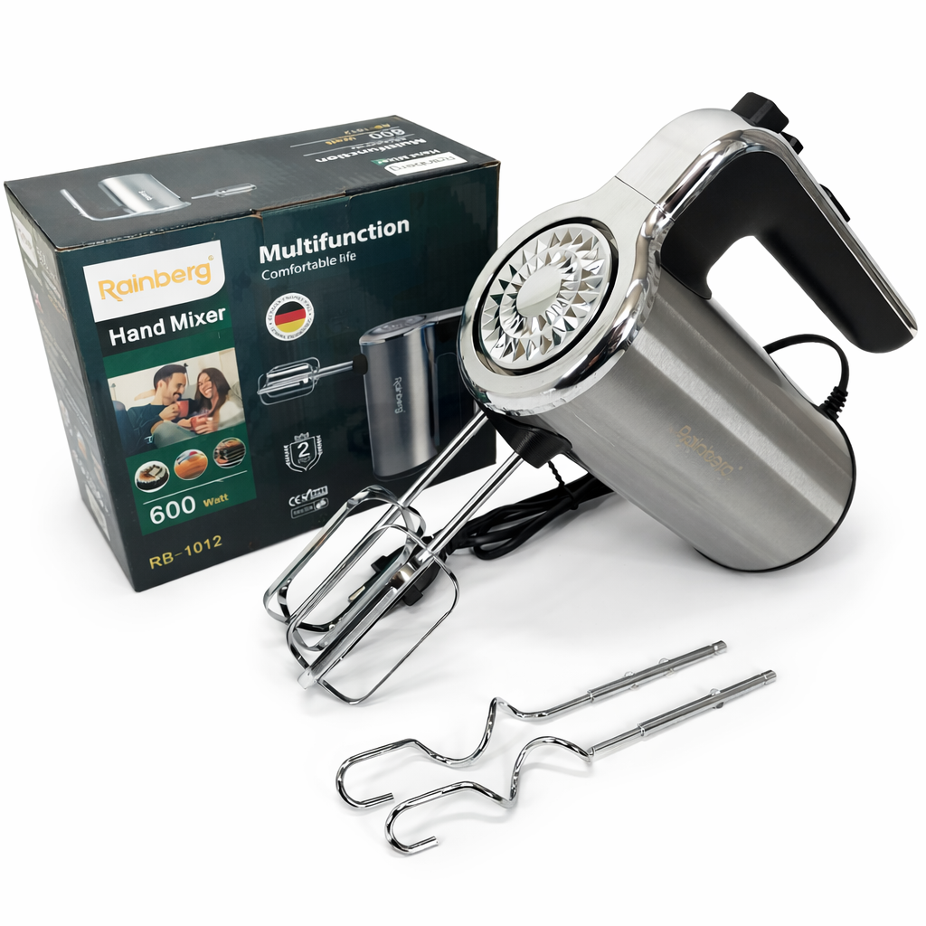 Миксер ручной Rainberg RB-1012 600 Вт с насадками для дома Серый (GR-05551)