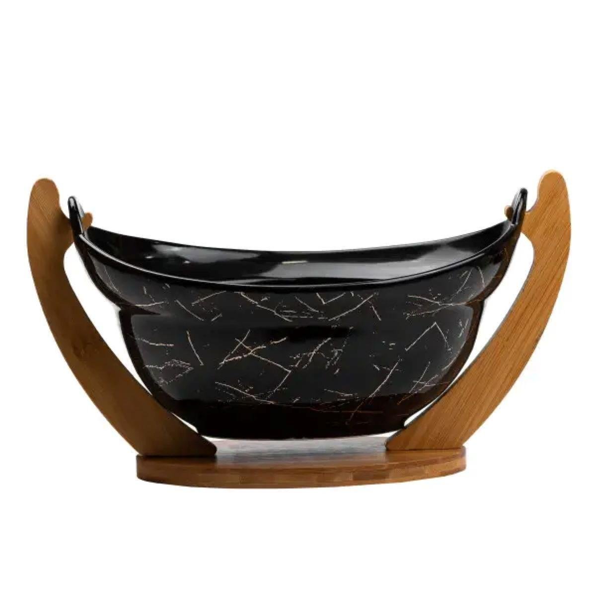 Фруктовая фарфоровая с бамбуковой подставкой 32x18,5x18 см (HP1237)