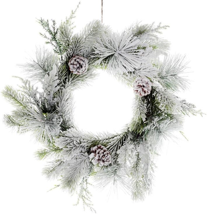 Венок новогодний Снежная искусственная хвоя с шишками 34 см
