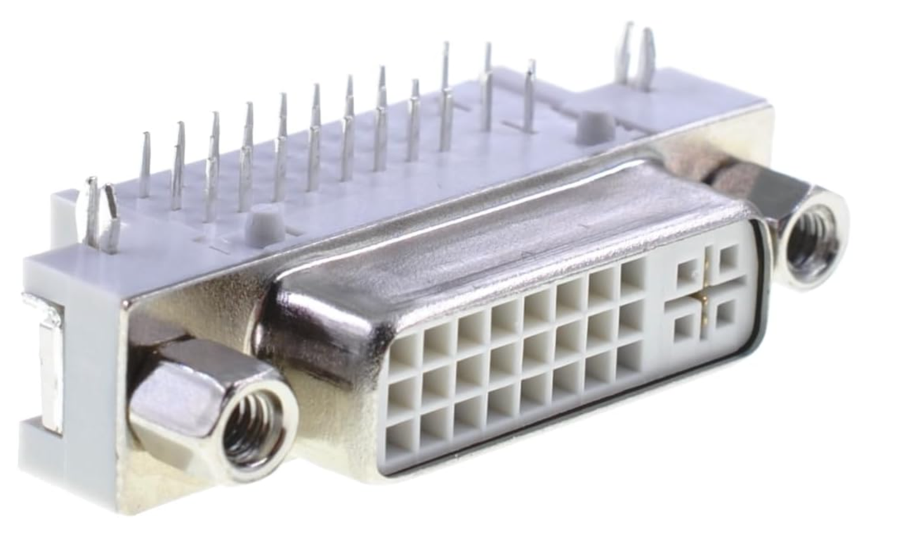 Разъем DVI гнездо на плате развертка контактов 90° 29 контактов золотола пластик/металл (000000368)