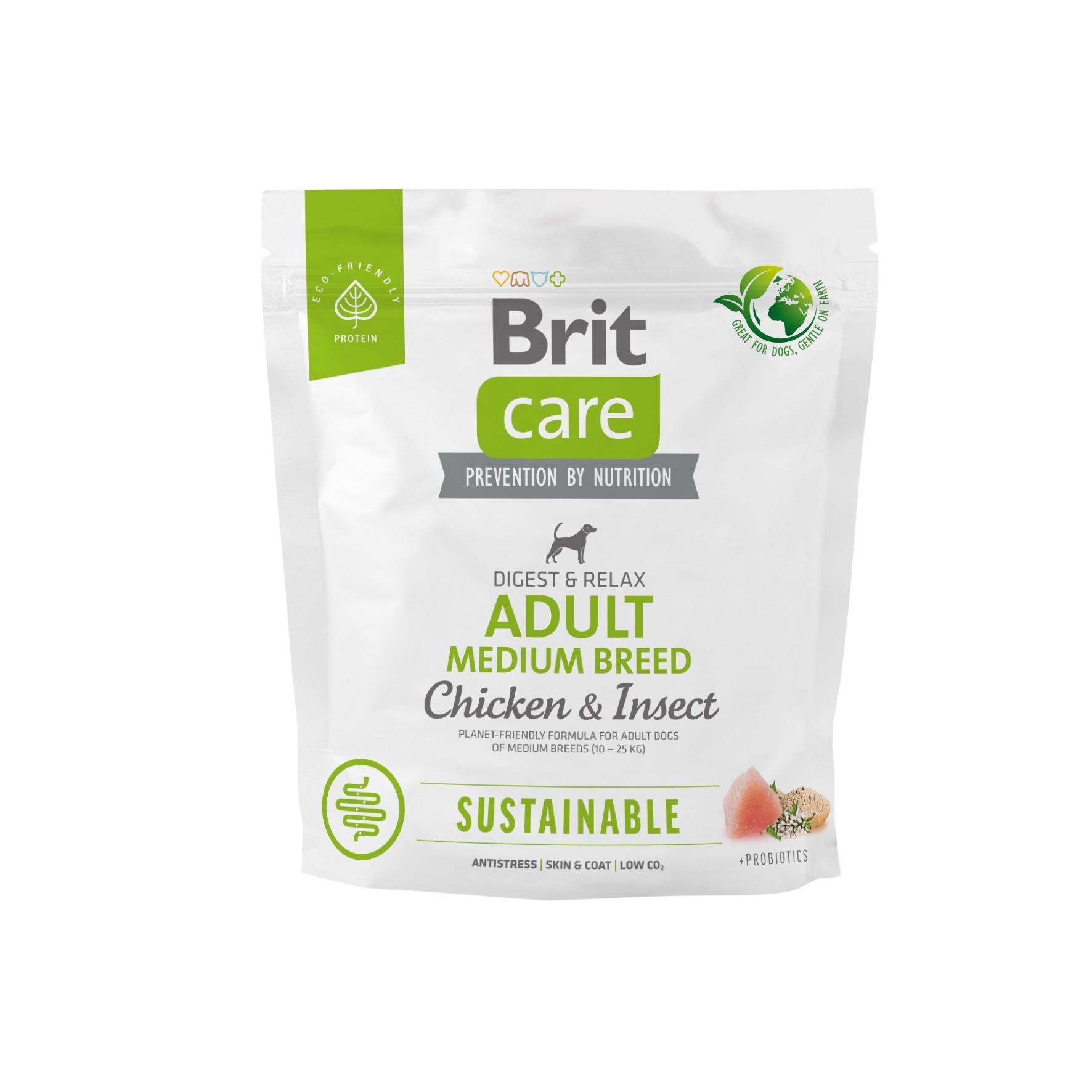 Корм для собак средних пород Brit Care Dog Sustainable Medium Breed с курицей и насекомыми 1 кг (172175)