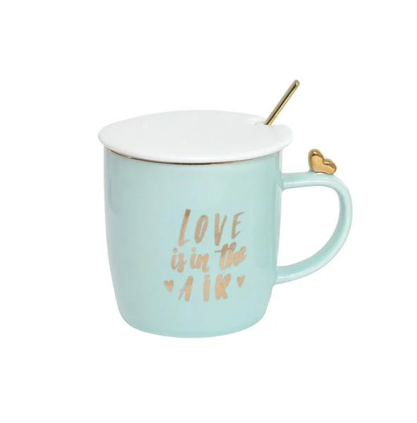 Чашка фарфоровая Love is in the air с крышкой и ложечкой 375 мл