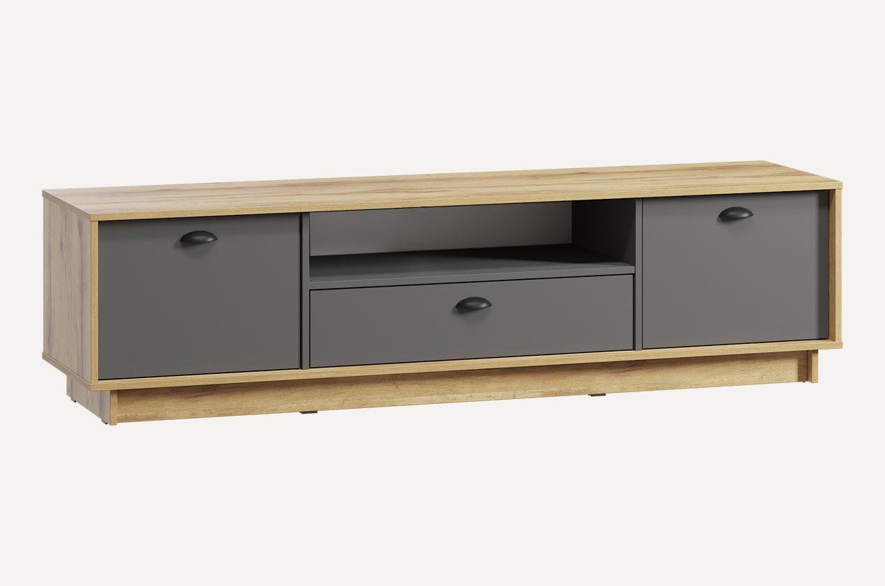 Тумба под телевизор Sanro с ящиком и 2 дверками 1760х460х450 мм Дуб аппалачи/Антрацитовый (K0004)