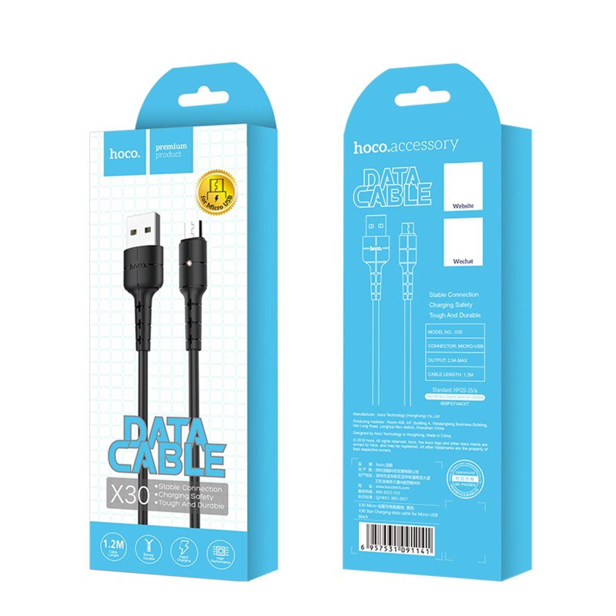 Кабель Hoco X30 Star Charging data cable for Micro 1,2 м Black (604408) - фото 4