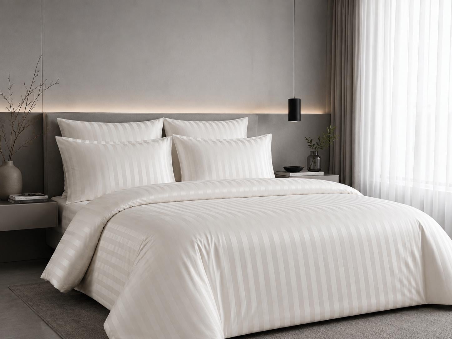 Комплект постельного белья Zastelli White Полоса жаккард полуторная 2х150х215 см Айвори (36977583)