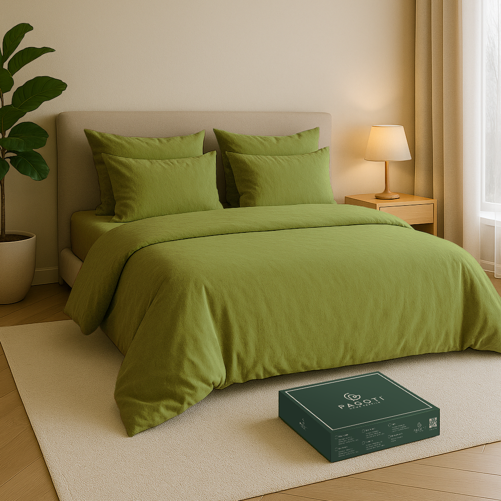 Комплект постельного белья PAGOTI Natura вареный хлопок king size / 2х50х70 см Матча Комплект постельного белья PAGOTI Natura вареный хлопок king size / 2х50х70 см Матча