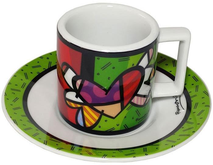Кофейная пара Bergner Britto чашка с блюдцем керамика 90 мл Зеленый (PBR01-PCU)