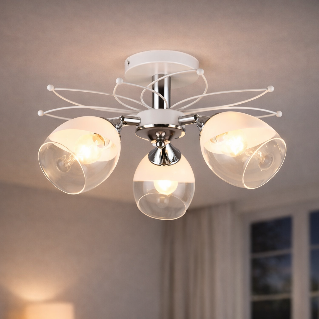 Люстра Sirius с тремя поворотными плафонами под лампу Е27 Белый/Хром (B N5001/3)