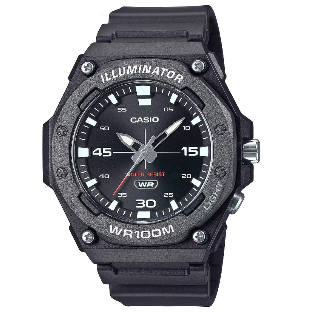Наручний годинник чоловічий Casio стрілковий з підсвічуванням водонепроникний 10АТМ Чорний (MW-620H-1A)