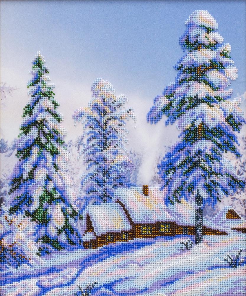 Вышивка бисером Снежная зима частичная выкладка 28х33 см (1492562339)