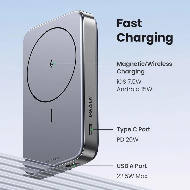Повербанк магнитный UGREEN PB206 Magnetic Magsafe 10 000 mAh 20W USB-C с подставкой (26389456) - фото 3 Повербанк магнитный UGREEN PB206 Magnetic Magsafe 10 000 mAh 20W USB-C с подставкой (26389456) - фото 3