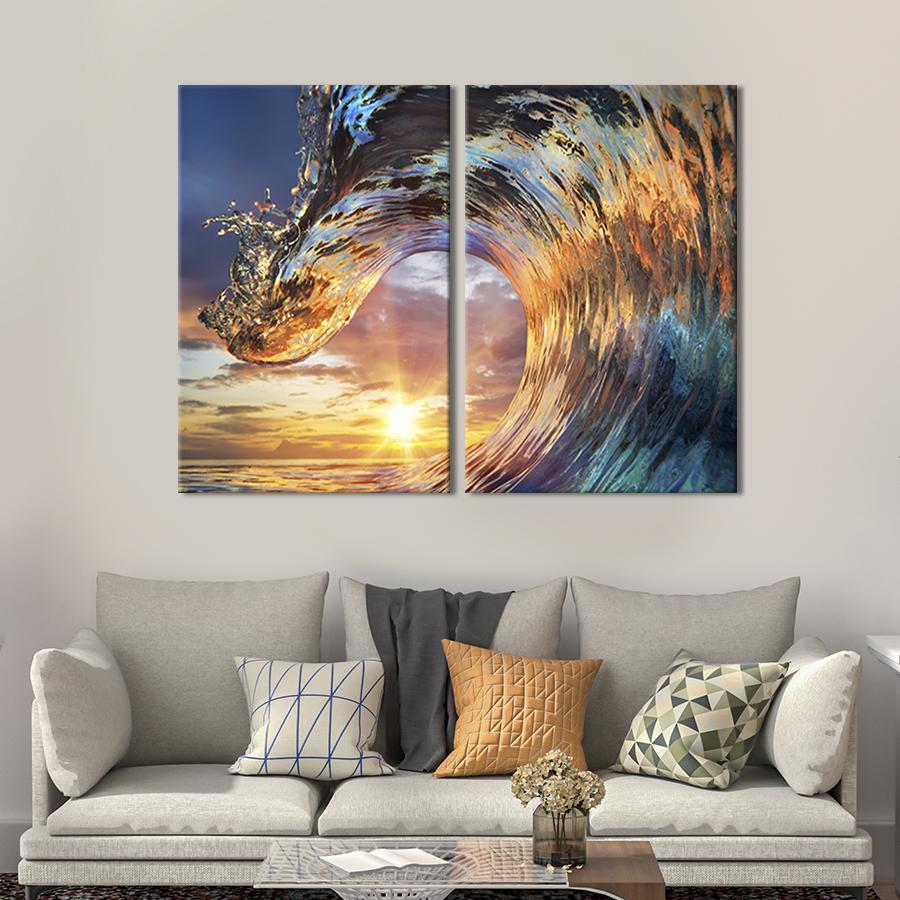 Настенный декор диптих картина на холсте для интерьера Гребень морской волны 165x122 см (440-2)
