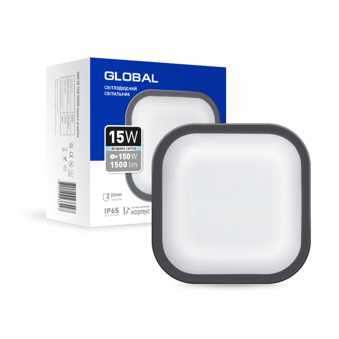 LED-світильник антивандальний Global 1-GBH-08-1550-S 15W 5000K (27568140)