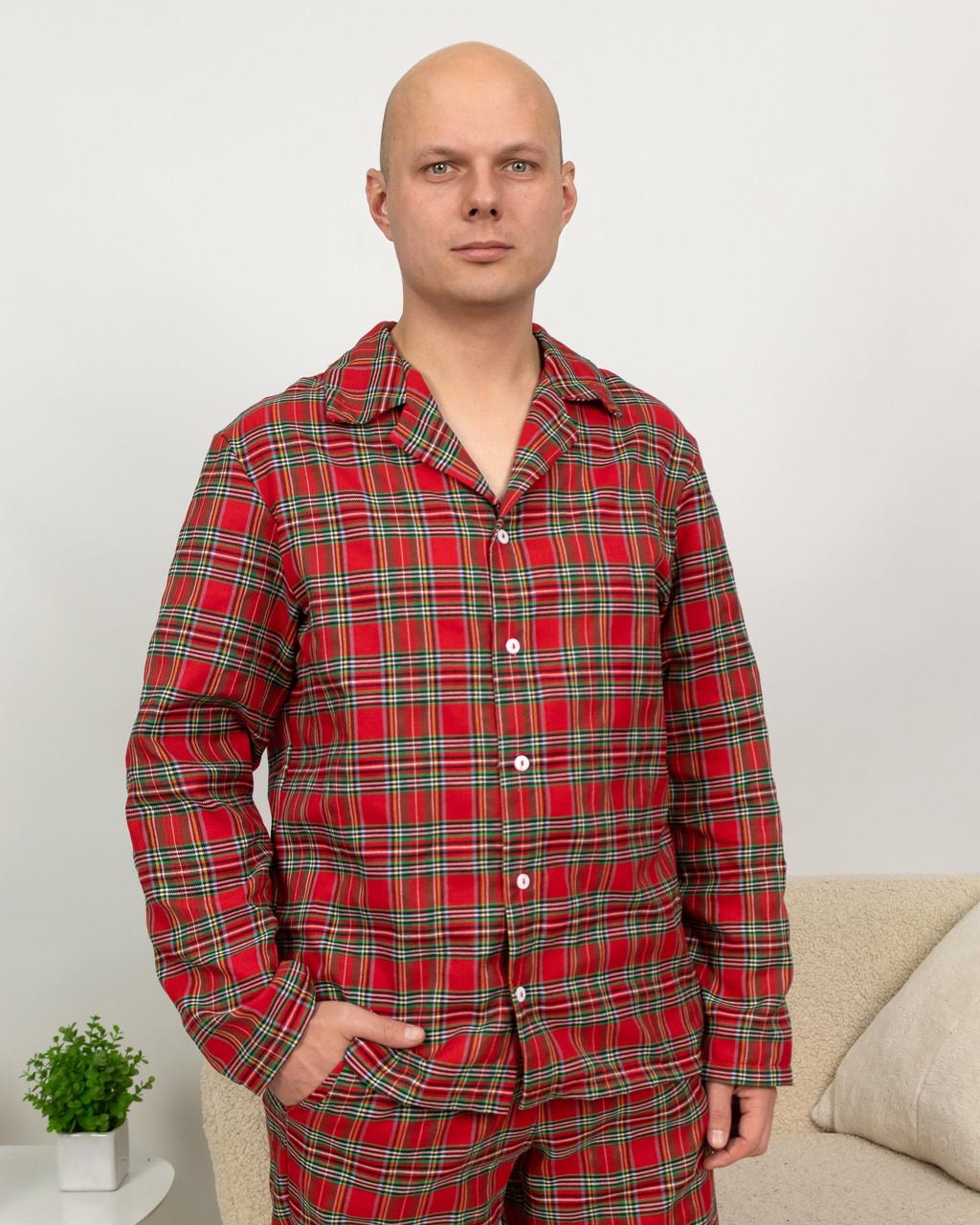 Пижама мужская домашняя фланелевая рубашка со штанами клетка XL Красный с зеленым - фото 2 Пижама мужская домашняя фланелевая рубашка со штанами клетка XL Красный с зеленым - фото 2