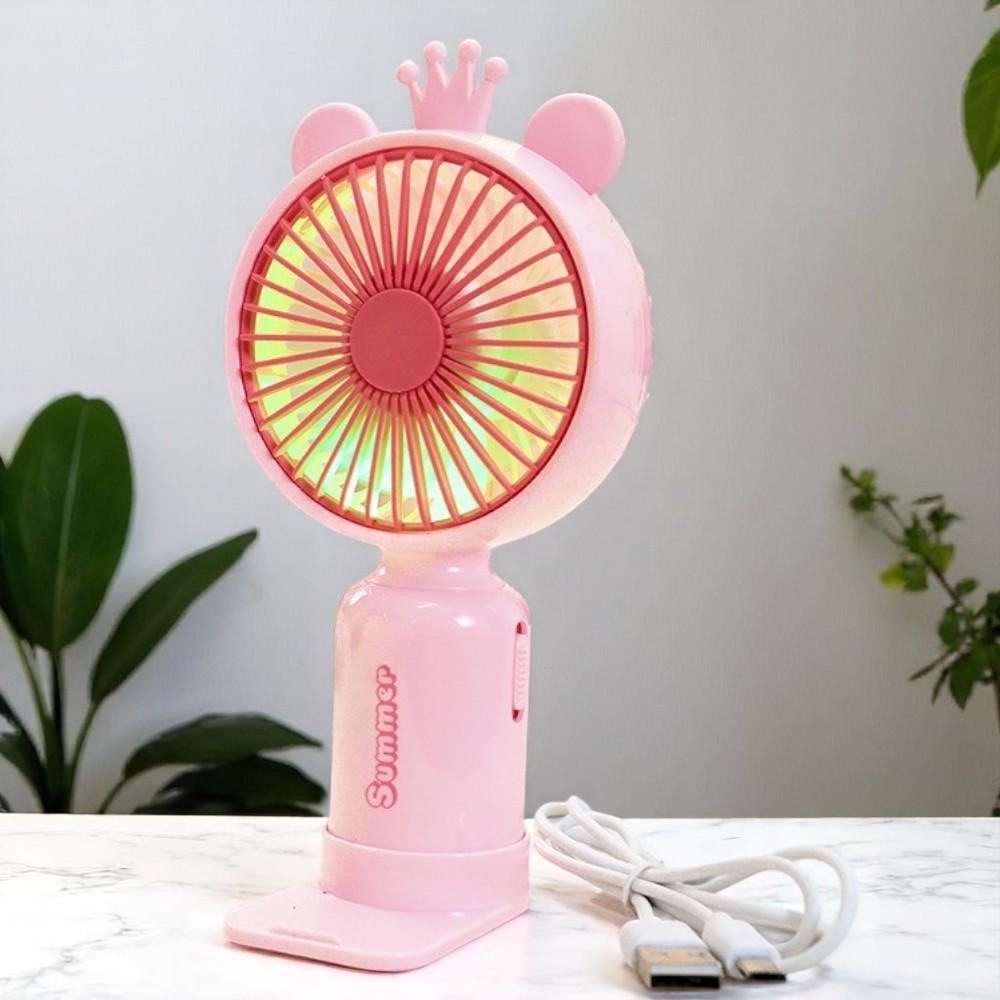Вентилятор портативный Зайчик с Кошка на аккумуляторе и USB Розовый (51-рож-39557)