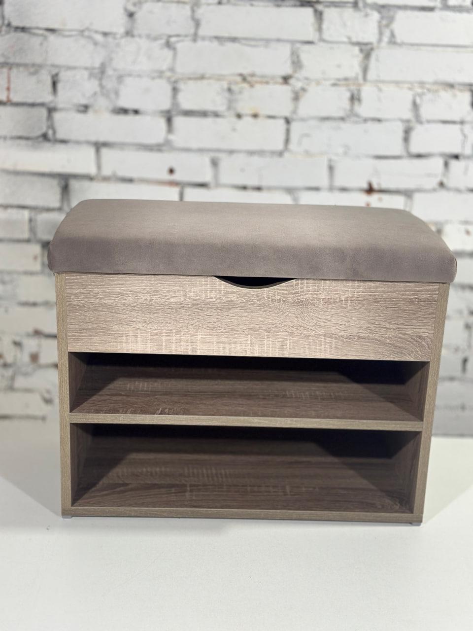 Тумба для обуви ДСП/ткань 30х80х45 см Сонома трюфель/Капучино - фото 2 Тумба для обуви ДСП/ткань 30х80х45 см Сонома трюфель/Капучино - фото 2