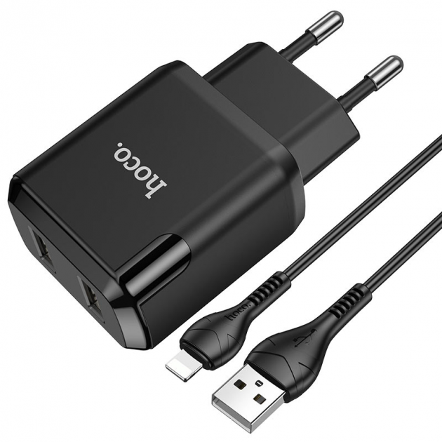 Зарядное устройство HOCO Lightning cable Speedy dual port charger set N7 2 USB 5 V 2,1 A Black (537631) Зарядное устройство HOCO Lightning cable Speedy dual port charger set N7 2 USB 5 V 2,1 A Black (537631)