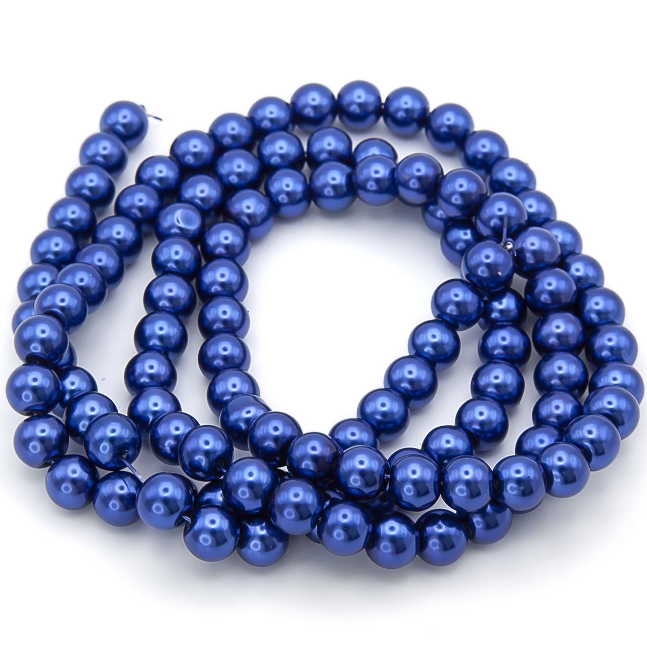 Бусины стеклянные на нитке под жемчуг 8 мм 80 см 105 шт. Электрик (БЖ0008ш19)