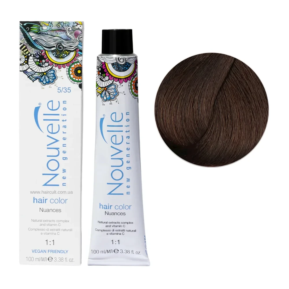 Краска для волос Nouvelle Hair Color 5/35 Светло-золотистый коричневый красного дерева 100 мл