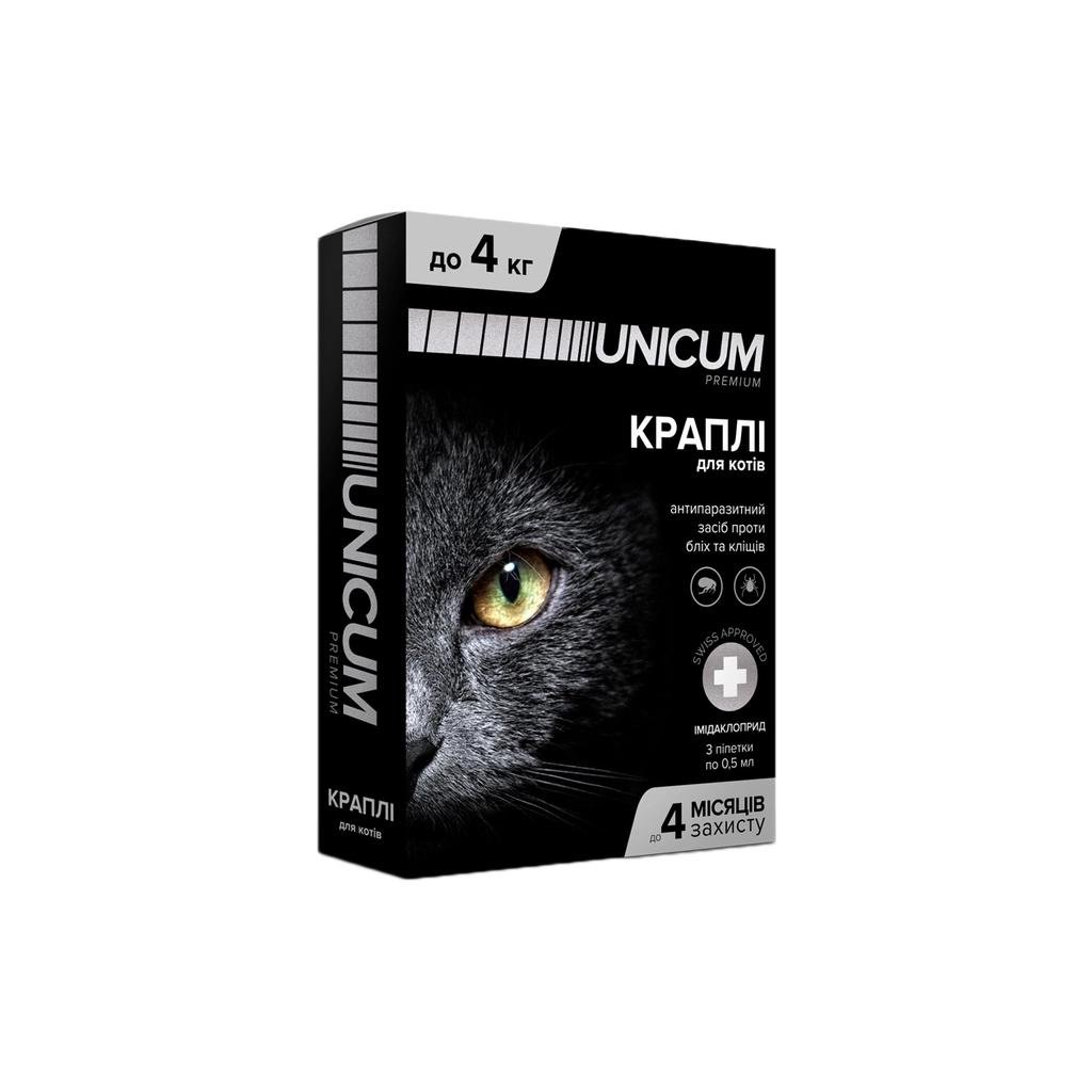 Краплі для тварин Unicum Premium від бліх та кліщів на холку до 4 кг 3 шт. (4820150201760)