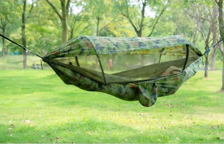 Гамак туристический подвесной с москитной сеткой и навес от солнца и дождя 260х140 см Хаки камуфляж (GMSK- 02) - фото 5 Гамак туристический подвесной с москитной сеткой и навес от солнца и дождя 260х140 см Хаки камуфляж (GMSK- 02) - фото 5