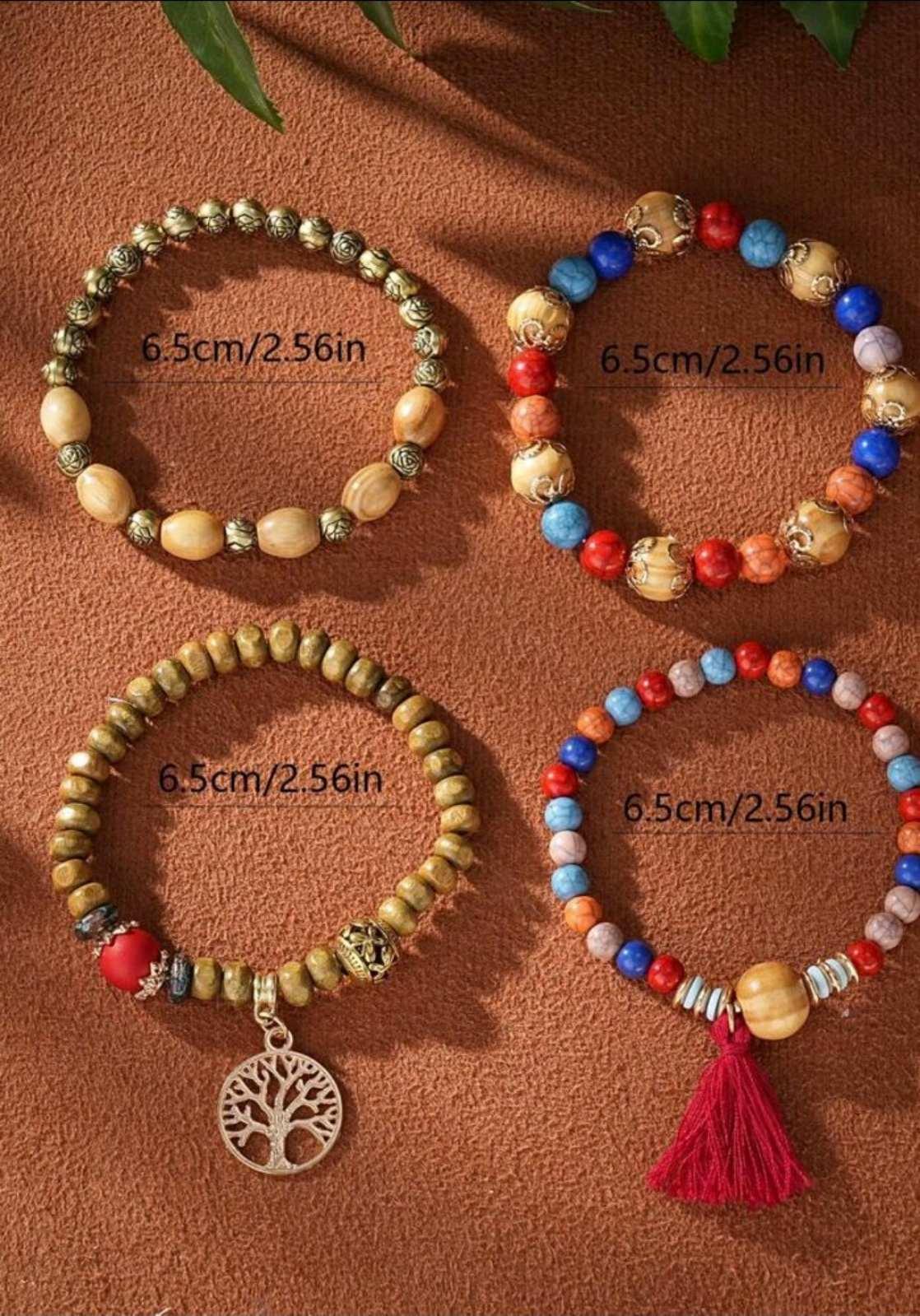 Браслет из деревянного бисера Bohemian Style Дерево жизни 4в1 на резинке Разноцветный (27477226) - фото 2