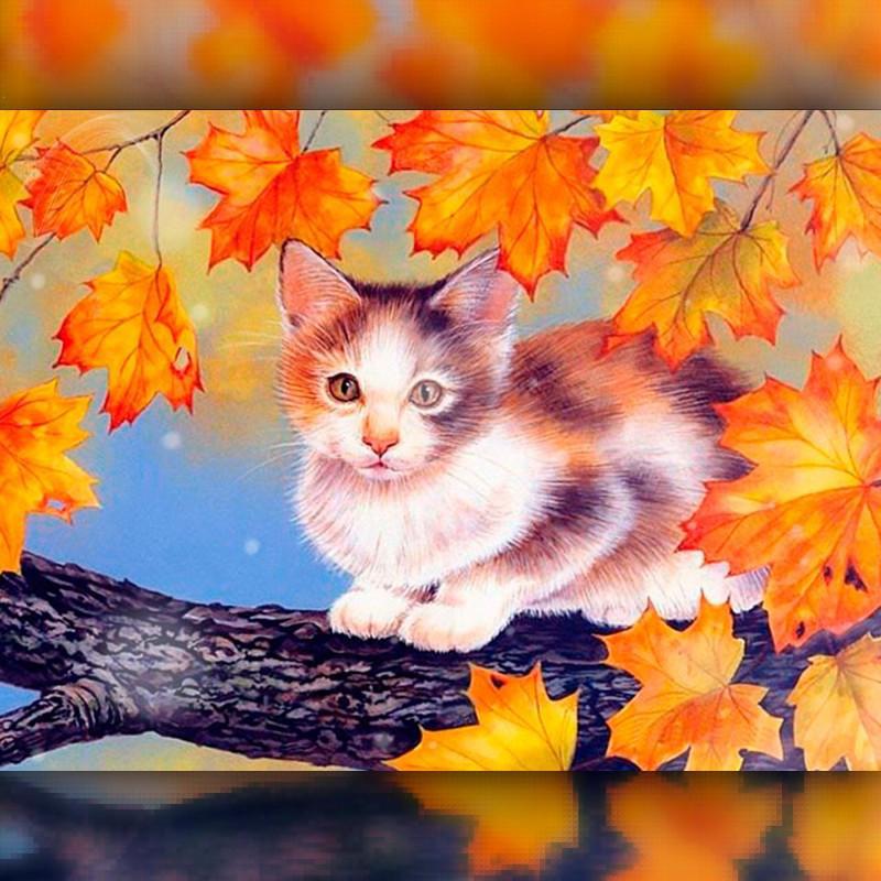 Алмазная вышивка The Wortex Diamonds Котик на дереве 40x50 см TWD20025L