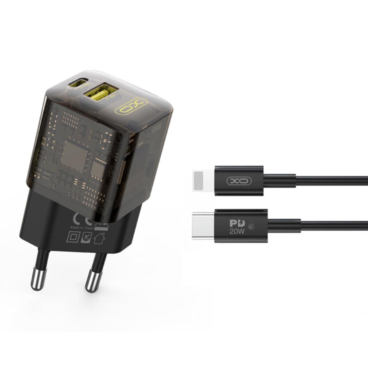 Зарядное устройство Xo CE05 Gan PD30 W/QC3.0 18 W/ Lighting кабель Коричневый Зарядное устройство Xo CE05 Gan PD30 W/QC3.0 18 W/ Lighting кабель Коричневый