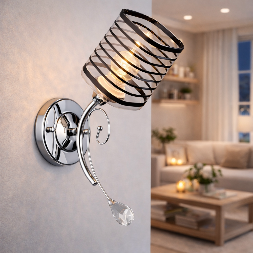 Бра Valeso с плафоном в полоску под одну лампу Е27 Черный/Хром (B N3695/1W CH)